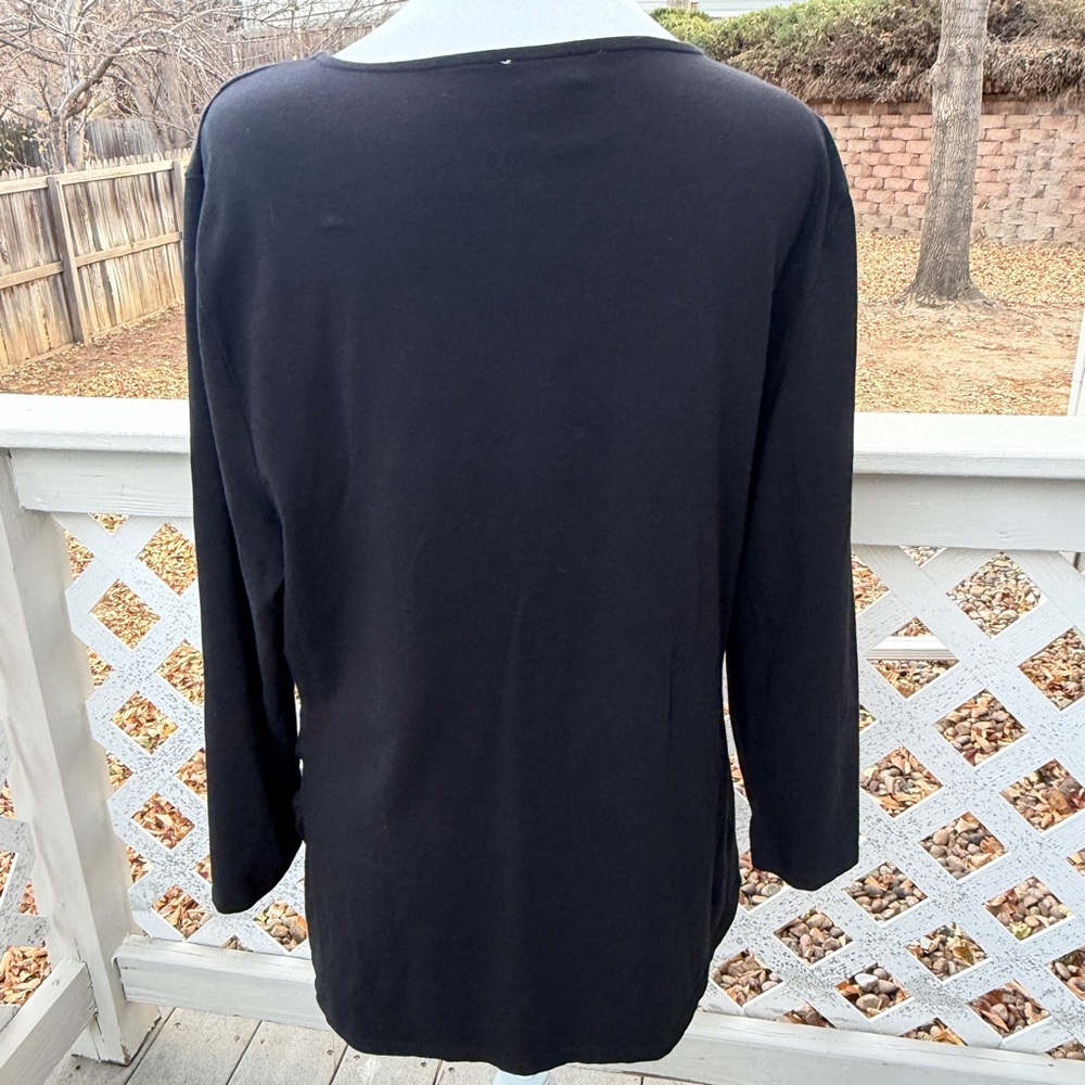 Sundance Women XL Black Cotton Crossover V Neck Black Top Stretchy Mob Wife Goth - Picture 5 of 6